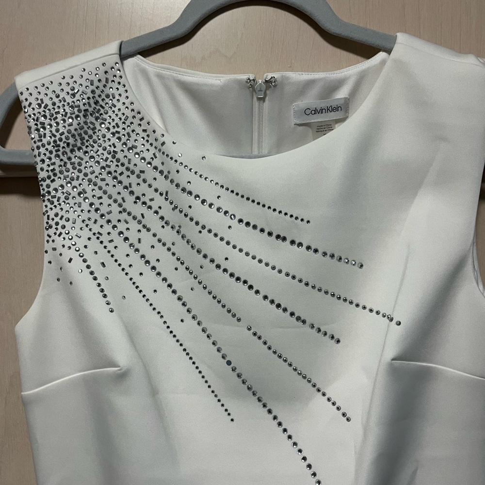 Calvin Klein Ivory Dress with Metallic Embellishments